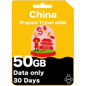 China Prepaid-Reise-eSIM-Karte 10 GB/20 GB 30 Tage – China Unicom (nur Daten)