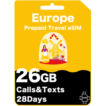 Europa Prepaid Reise eSIM Karte 22GB 28 Tage - Orange