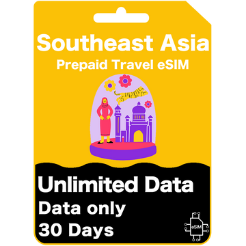 Carte eSIM de voyage prépayée en Asie du Sud-Est, 30 Go, 30 jours (données uniquement)