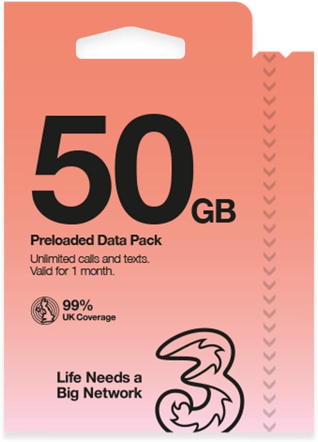 UK Prepaid travel sim - 50GB  data - 30Days