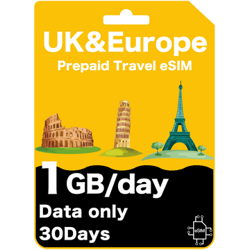 UK & Europe Prepaid Travel eSIM Card