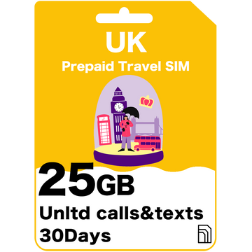 Prepaid-Reise-SIM-Karte für Großbritannien und Europa, 50/30/16 GB, 30 Tage