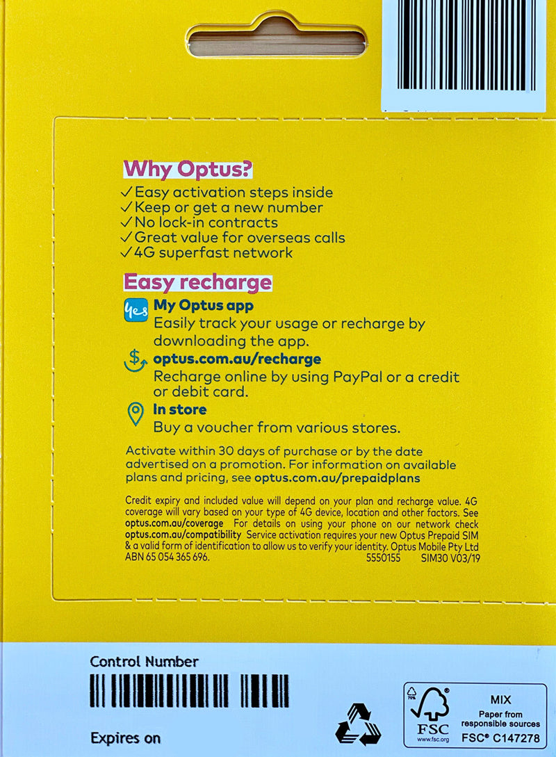 Optus Prepaid sim card