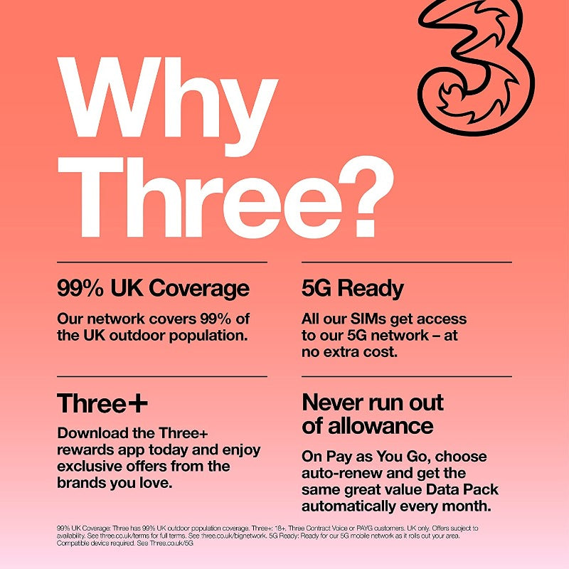why choise three pay as you go SIM card?